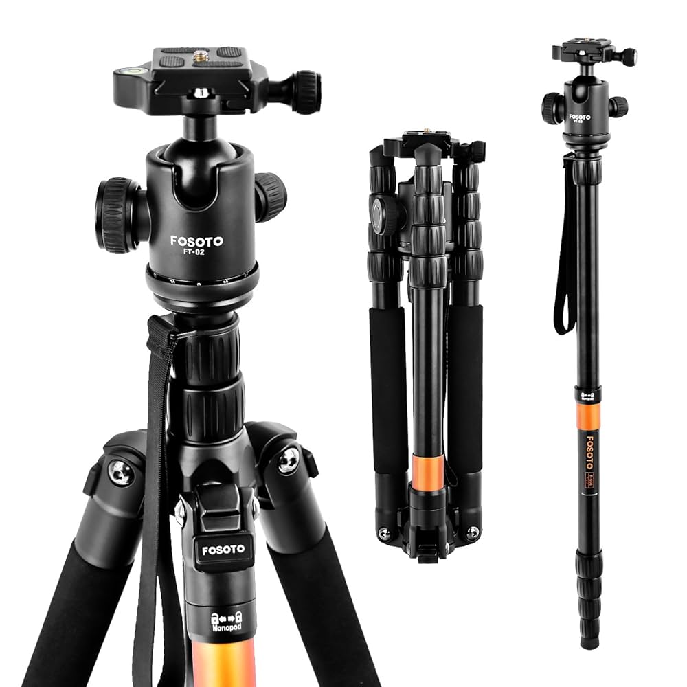 Amazon | FOSOTO カメラ 三脚 5段 全高158cm 収納35cm